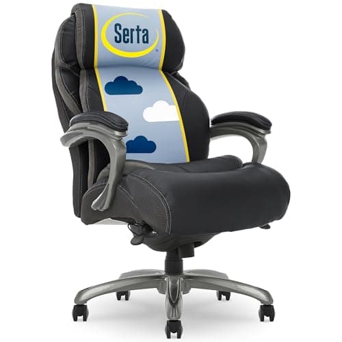 Serta Jackson Big and Tall Executive Home Office Chair with Smart Layers Technology, Wide Seat Cushion, Modern Comfy DeskChairs with Rolling Swivel Wheels, Bonded Leather, Black