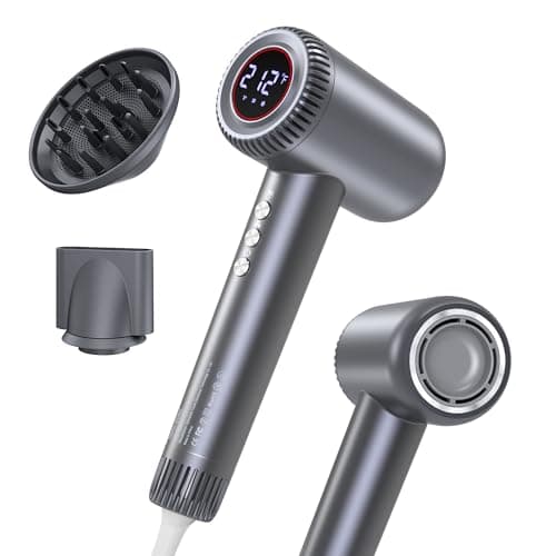 Hair Dryer, 180000 RPM High-Speed Blow Dryer, Negative Lonic Professional Care Hair Dryer, 1600W Low Noise Brushless Motor, Thermo-Control with Magnetic Diffuser and Nozzle for Travel, Salon