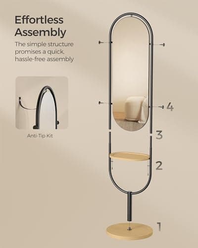 SONGMICS Full-Length Floor Mirror, 3-in-1, Modern Standing Full Body Mirror, Inspired by Original Award-Winning Design, 16.5 x 18.9 x 68.9 Inches, Living Room, Bedroom, Oak Beige and Ink Black 5