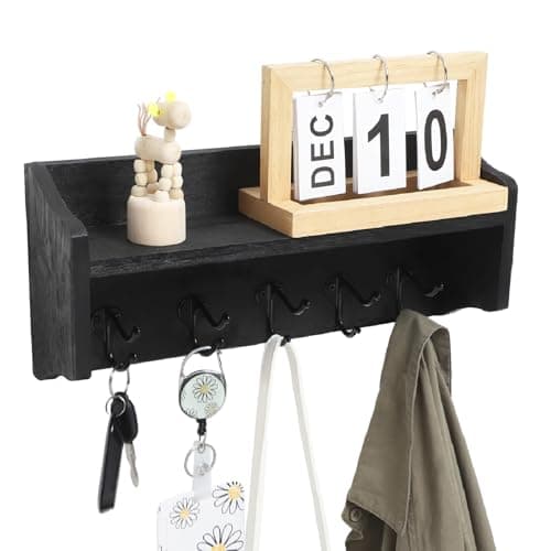14.6In Wall Mounted Coat Rack With Shelf and 5 Double Hooks - Floating Entryway Hanging Shelf for Coats, Dog Leashes, Sunglasses in Doorway