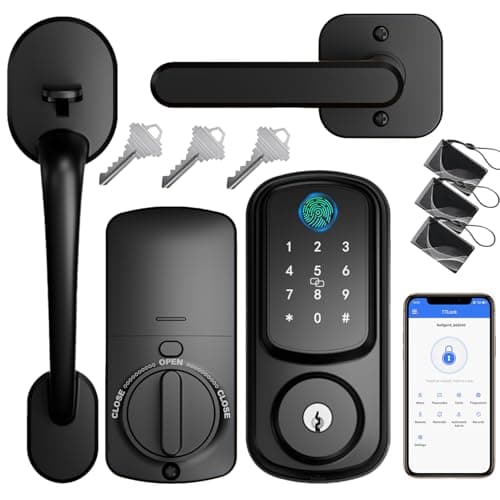 Keyless Entry Door Lock with Handle Set, Keyless Entry Deadbolt with Handle Set, Smart Locks for Front Door Alexa Fingerprint Auto Lock, Black