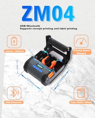 ZYWELL ZM04 1.0 Label Maker, Bluetooth Thermal Label & Receipt Printer Two-in-One 58mm/80mm,Portable for Android/Windows, NO iOS/MAC 6