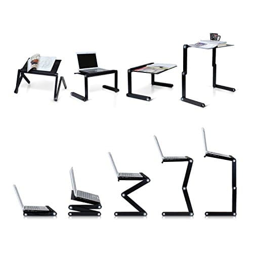Laptop Table Stand Adjustable Riser: Portable with Mouse Pad Fully Ergonomic Mount Ultrabook MacBook Gaming Notebook Light Weight Aluminum Black Bed Tray Desk Book Fans Up to 17 inch 6