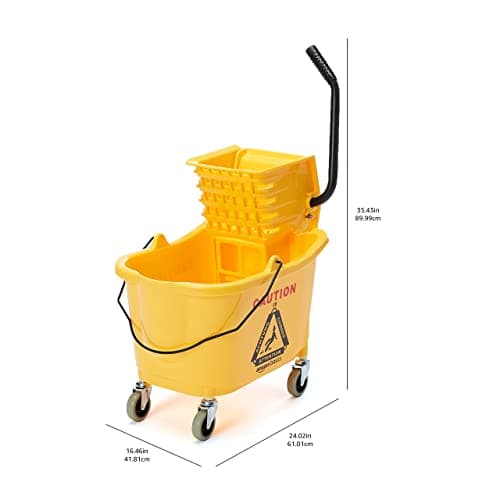 Amazon Basics Commercial Side Press Wringer Floor Cleaning Mop Bucket on Wheels, 35-Quart, Yellow 6