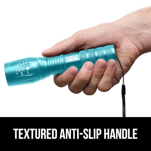 GORILLA GRIP Powerful LED Tactical Flashlight, 750 FT High Lumens 5 Adjustable Modes, Water Resistant, Ultra Bright Zoom Flashlights, Small Mini Flash Light, Camping, Night Dog Walking, Turquoise 7