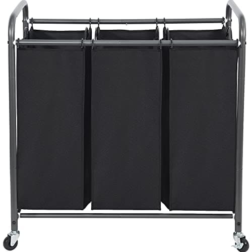 STO STO Laundry Sorter 3 Section, 3 Bag Clothes Hamper, Rolling Laundry Cart Basket with Heavy Duty Lockable Wheels and Removable Bag for Laundry Room, Bedroom, Closet, Black