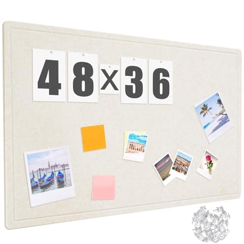 SmoothNovelty Large Felt Bulletin Board Decorative Picture Framed Display Board Alternative Foldable Felt Pin Board with 20 Push Pins for School Home Office Kitchen Walls (Beige)