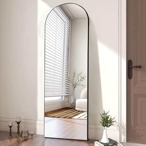 OLIXIS Arched Full Length Mirror with Stand, Full Length Mirror for Bedroom, Cloakroom, Living Room, Aluminum Alloy Thin Frame, 64"x21" Large, Floor Standing Tall, Black