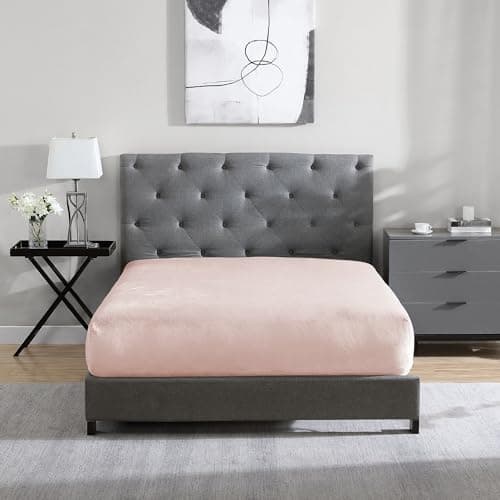 Cathay Home Queen Plush Fur Fitted Sheet - Ultra Soft & Thick Plush Fur - All Season Cozy Warmth - 12" Deep Pocket Fitted Sheet Only (Queen, Blush)