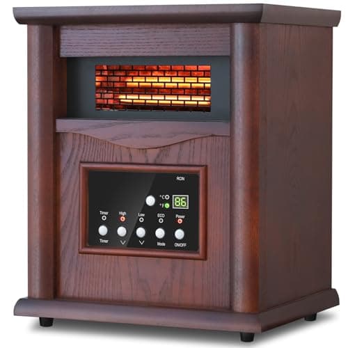 LifePlus Electric Infrared Space Heaters for Indoor Room Use, 1500W Box Space Heater with Wood Frame, Remote Control and Timer, Multiple Security Protections, Nice for Living Room Home Office