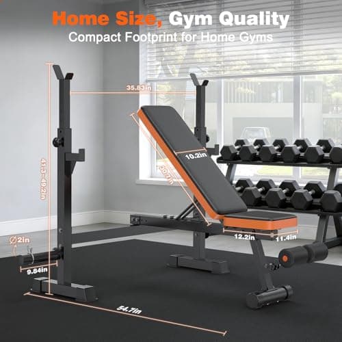 Fostoy Weight Bench Set, 770lbs Bench Press Rack, Adjustable Weight Benches for Home Gym, Olympic Workout Bench for Full Body Training, Flat Incline Bench With Removable Foot Catch 7