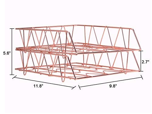 PAG Set of 2 Office Supplies Metal Stackable File Document Letter Tray Organizer for Desk, Rose Gold 5