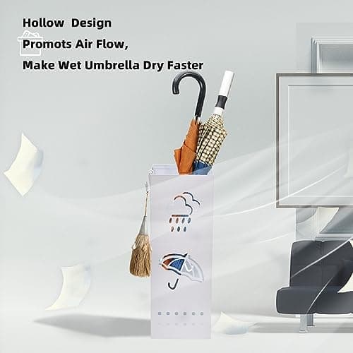 BEWBBAT Metal Umbrella Stand for Entryway, 6 x 6 x 17 Inch White Square Umbrella Organizer Bin, Free Standing Umbrella Holder,Walking Sticks, Home Office Decor 6