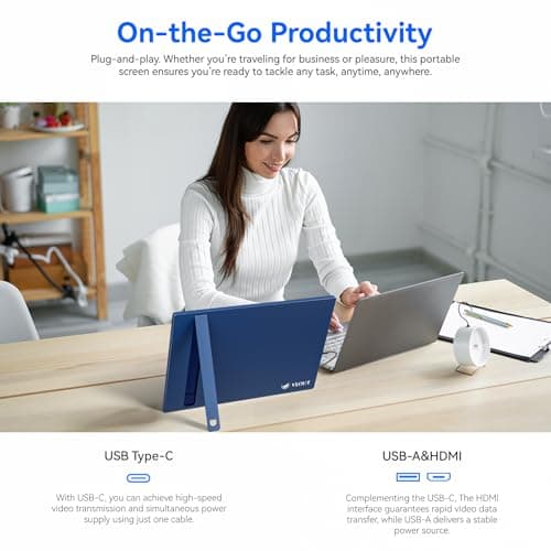 Veout Portable Monitor 16" 1200P FHD Dual USB-C/HDMI Ultra-Slim Travel Monitor with Kickstand & Speakers, 16:10 IPS External Second Screen Compatible with Laptop, Mini PC, MacBook, PS, Switch 7