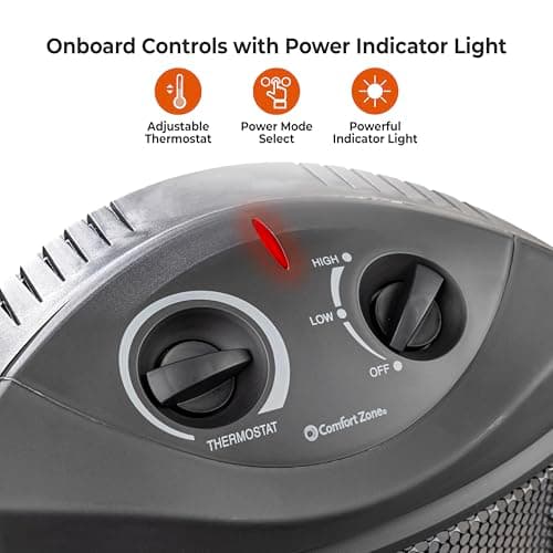 Comfort Zone Space Heaters for Indoor Use, Portable Electric Heater, Adjustable Thermostat, Infrared Heat, Quartz Tower Space Heater with 2 Heat Settings, Bedroom Heater, Black 5
