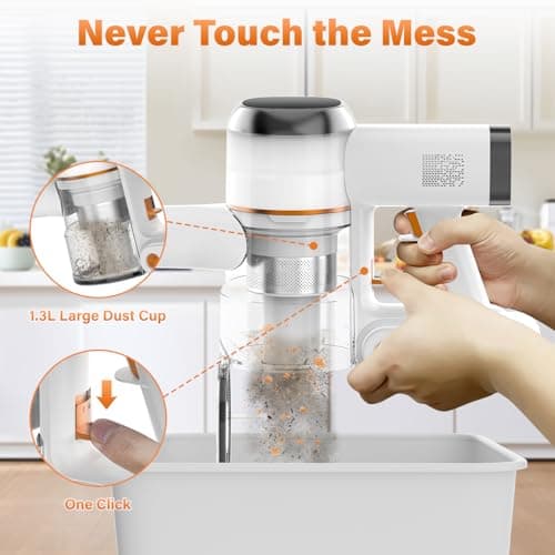 Tikom Cordless Vacuum Cleaner for Home, 40000Pa/450W Stick Vacuum with LED Touch Screen, Charging Wall Dock, Anti-Tangle, Lightweight Handheld Vacuum for Pet Hair, Hard Floor, Carpet (V500) 6