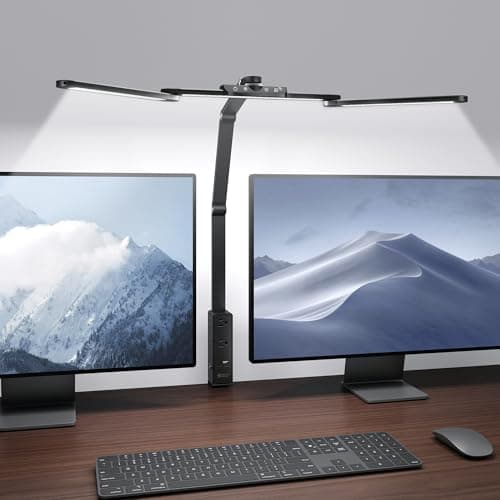 SUPERDANNY LED Desk Lamp with Power Strip (6 Outlets, 1 USB, 1 Type-C) for Home Office, 360° Swivel Architect Swing Arm Desk Clamp Lamp 3-Fold Desk Light Smooth Dimming 5 Colors Touch & Wave Control 8