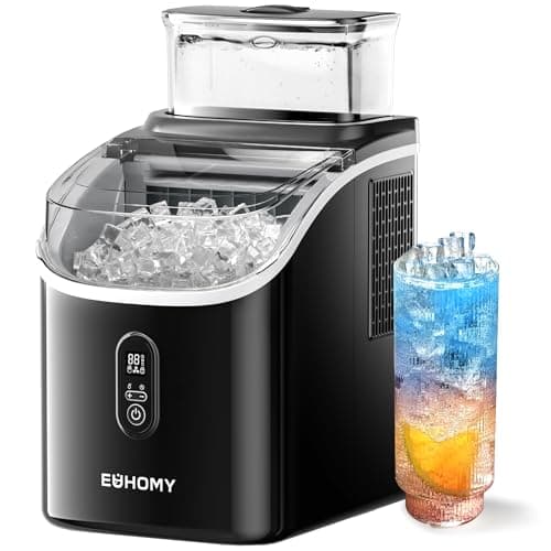 EUHOMY Ice Cube Maker Machine Countertop with External Water Tank, 2 Ways to Add Water, 34Lbs/Day, 16Pcs Ready in 7 Mins, Auto-Cleaning, with Ice Scoop & Basket, for Home/Kitchen/Office/Bar (Black)