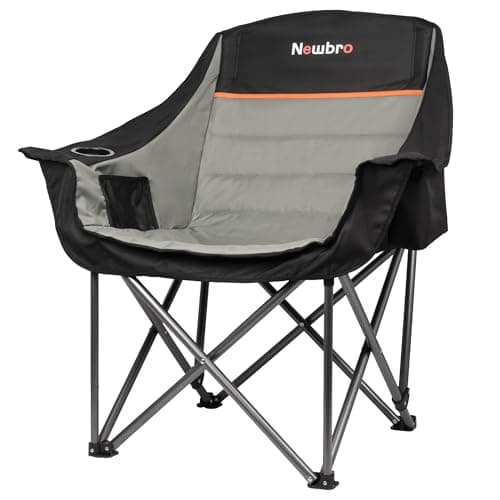 Newbro Oversized Camping Chair with Cooler Bag, XL Fully Padded Folding Portable Camping Chairs for Adults, Big Heavy Duty Outdoor Patio Lawn Chair with Arm Cup Holder Supports 450lbs