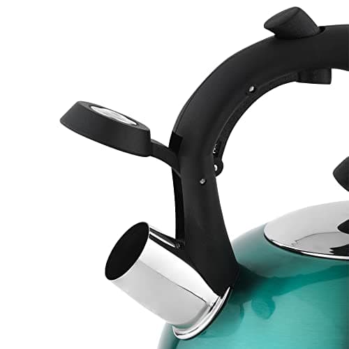 Amazon Basics Stainless Steel Whistling Tea Kettle, Fast Boiling for Tea and Coffee, Food Grade, Ergonomic Handle, 2.3 Liter, Teal 4