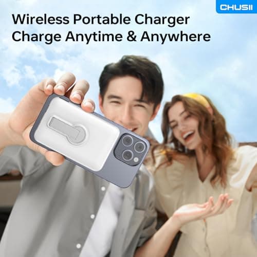 for Magsafe Portable Charger, 12000mAh Wireless Magnetic Power Bank with Stand and USB C in/Out Fast Charging, for Magsafe Battery Pack Compatible with iPhone 15/14/13/12 Pro/Pro Max-Pearl White 5