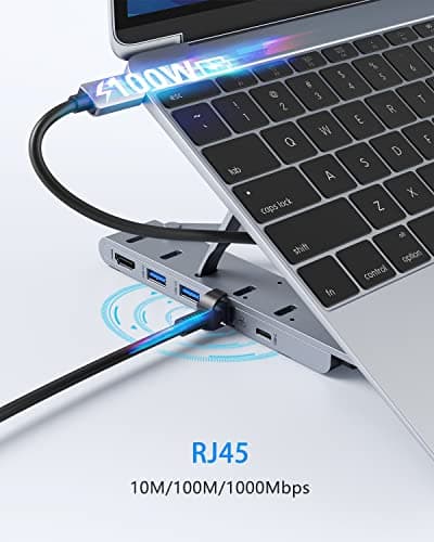 Laptop Docking Station, Selore 6 in 1 USB C Docking Station Stand with HDMI+2 USB3.0+USB-C Data+Ethernet+PD for MacBook/Dell/Surface/HP/Lenovo 5