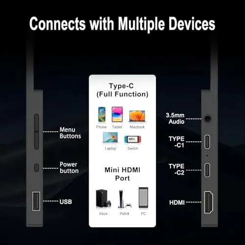 4K Portable Monitor, 15.6 Inch Screen Extender 3240×2160 UHD, 500 Nits 100% sRGB with 45° Adjustable Stand, HDMI & USB-C Computer Display for Travel Monitor Laptop & PC Mac Phone PS4 PS5 Switch 6