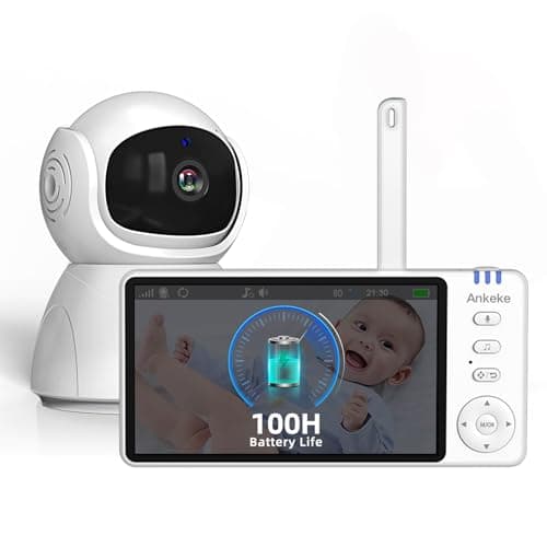 5" Video Baby Monitor with Camera and Audio, 720P HD Wireless No WiFi No App, 2-Way Talk,Voice Motion Detection, 8 Lullabies, 1000ft Long Range, Night Vision, Temperature & Feeding Alarm, 355° PTZ