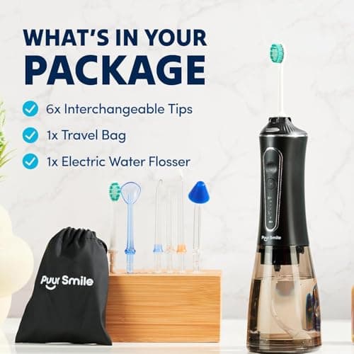 Puur Smile Professional Water Flosser - Advanced Dental Care for a Healthier Mouth, Gum, and Teeth - IPX7 Waterproof Oral Irrigator | 6 Replacement Tips, Travel-Friendly, Rechargeable - Oral Hygiene 7