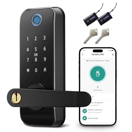 Keyless Entry Fingerprint Smart Door Lock with Handle,Digital Electronic Lock with Touchscreen Keypad,Electric Door Knob for Exterior Interior Entry/Bedroom Front Doors,Built-in WiFi