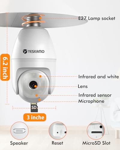 Light Bulb Security Camera -5G&2.4GHz 5MP HD WiFi 6 Home Baby Monitor, Security Cameras Wireless Outdoor Indoor, Night Vision, 2-Way Audio, PIR Mothion Detection and Alerts, Works with Alexa (White) 8