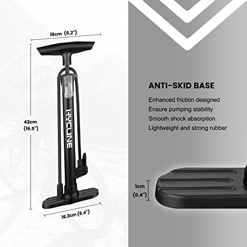 Hycline Bike Floor Pump: Bicycle Tire Pump 160 PSI High Pressure - Air Pumps with Presta and Schrader Valve - Inflator for MTB BMX Tires, Balls, Balloons, Inflatables (Black) 5