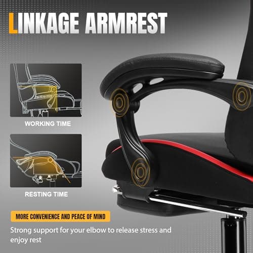 GTPLAYER Gaming Chair with Foot Rest & Pocket Spring Cushion, Ergonomic High Back Computer Chair with Headrest & 360°-Swivel Seat for Home Office Desk, PU Leather, Red 7