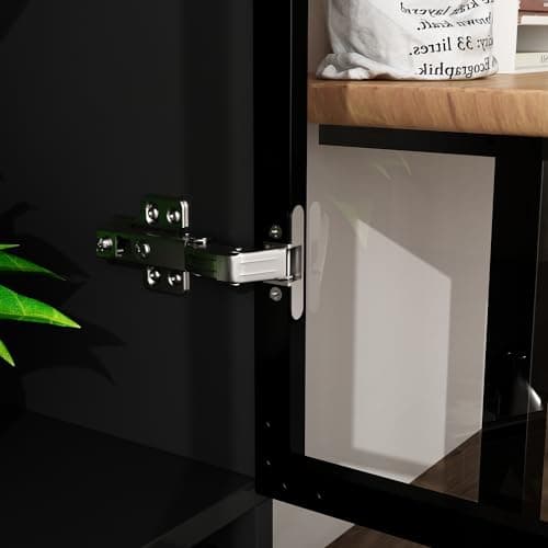 FUNISIR Curio Display Cabinet with Light, Storage Shelves with Pop-up Glass Doors, 2 Drawers & 3 Color Light, Collectibles Cabinet Display Shelf, Bookshelf Showcase for Living Room, Black w/Drawer 6