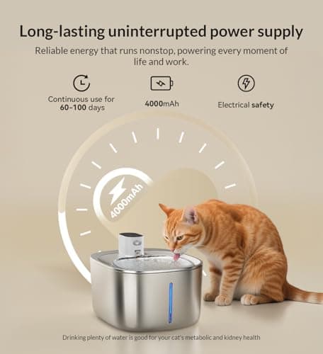 APD APETDOLA Wireless Cat Water Fountain Stainless Steel,135floz/4L Battery Operated Automatic Pet Fountain,Cordless Cat Water Dispenser Pet Drinking Water Fountain for Multicat Cats Dog Outdoor 5