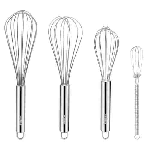 NileHome Stainless Steel Whisk Set 8" 10" 12" Kitchen Whisk Kitchen Wisk Wire Whisks for Cooking, Whisking, Blending, Beating, Stirring-4 Pack