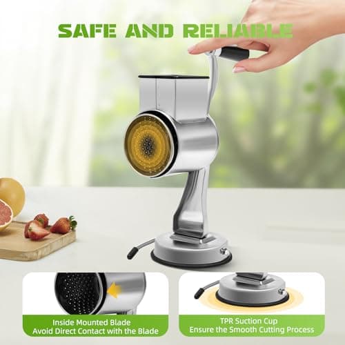 5-In-1 Stainless Steel Rotary Vegetable Cheese Grater Potato Slicer, Countertop Cheese Grater Manual Kitchen Shredder Round Food Chopper with Blades for Cafeterias Restaurants Hotels 5