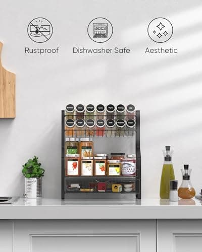 ULG Spice Rack Organizer for Countertop, 4 Tier Seasoning Organizer with Drawer, Spice Rack for Countertop, Cabinet, Spice Organizer for Pantry, Kitchen, Black 6