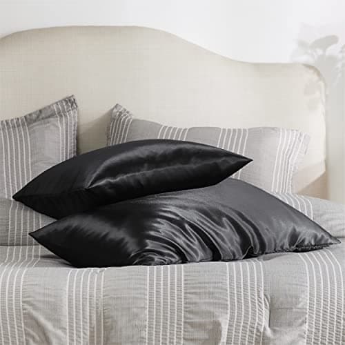 Bedsure Satin Pillowcase with Zipper, Similar to Silk Pillow Cases 2 Pack, Silky & Soft Satin Pillow Cases Standard Size for Hair and Skin, Black Pillow Covers, Gifts for Women Men, 20x26 Inches 7