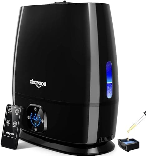 Okaysou Humidifiers, 6L Smart Humidifier and Diffuser for Bedroom Large Room W/Remote Control, Filterless, 50 Hour Top Fill Cool Mist Humidifiers with Humidistat for Babies, Plant, Sleep Mode, Timer