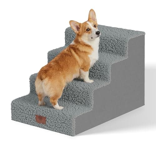 AKC 4-Step Pet Stairs – Durable, Non-Slip Steps for Small Dogs and Cats, Washable Cover, Simple No-Tool Assembly, Supports Up to 50 lbs