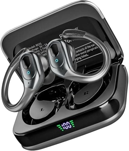 sajawass Wireless Earbuds Bluetooth 5.4 Headphones, Noise Canceling Ear Buds with 75hr Playtime, LED Power Display, IPX7 Waterproof Earphones Over Ear Earphones for Sports/Workouts-Yellow