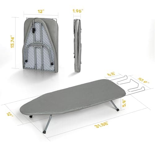 Metal Foldable Tabletop Ironing Board with Iron Rest, Portable Ironing Board Small with Heat Resistant Cotton Cover, RAINHOL Mini Iron Board for Small Space and Travel, 31"x12", Gray 6