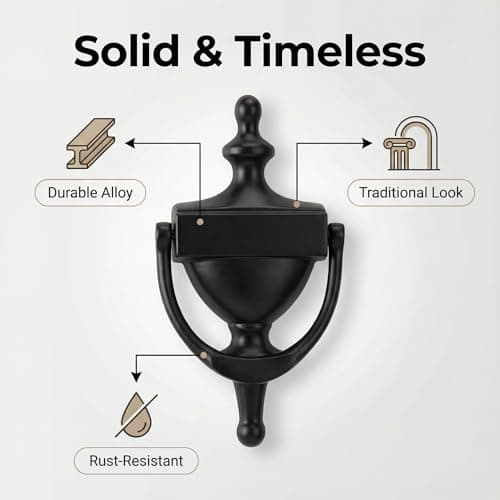 khtumeware Solid Brass Door Knocker, Victorian Rope Type, 7”, Matte Black, 1 Pack 6