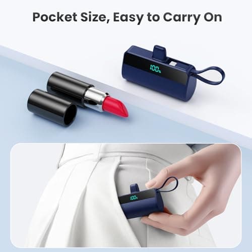 Small Portable Charger for iPhone with Built in USB C Cable, 5500mAh Mini Power Bank 20W PD Fast Charging, LCD Display Battery Pack for iPhone 17/16/15/14/13/12/11/X/8/6 Series Android Galaxy (Blue) 7