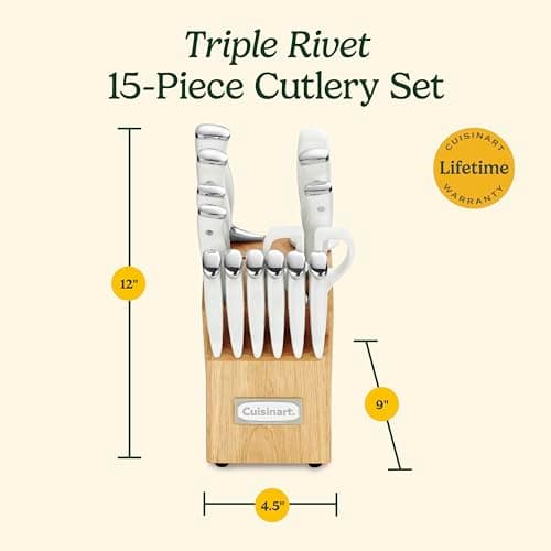 Cuisinart 15-Piece Knife Set with Block, High Carbon Stainless Steel, Forged Triple Rivet, White, C77WTR-15P 6