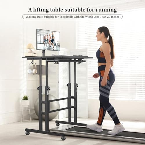 Enayplon Small Standing Desk with Wheels, Mobile Stand Up Desk, Portable Standing Table on Wheels for Walking Pad, Rolling Computer Desk Adjustable Height, Tall Table 7
