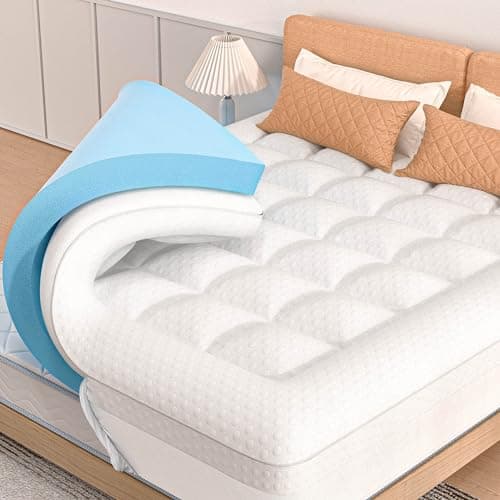 Mattress Topper Full Size, 3 Inch Full Mattress Topper Dual Layer, 1 Inch Pillow Topper and 2 Inch Cooling Gel Memory Foam Mattress Topper for Back Pain