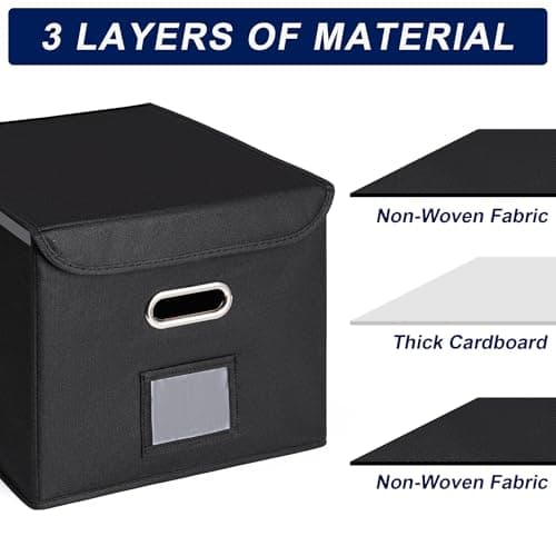 CADONO File Organizer Box with Lid, Large Hanging File Folder Organizer with Plastic Slide, Collapsible Portable Filing Storage Boxes for Office/Decor/Home (Black, 14.9 x 12.59 x 10.8 inch) 6