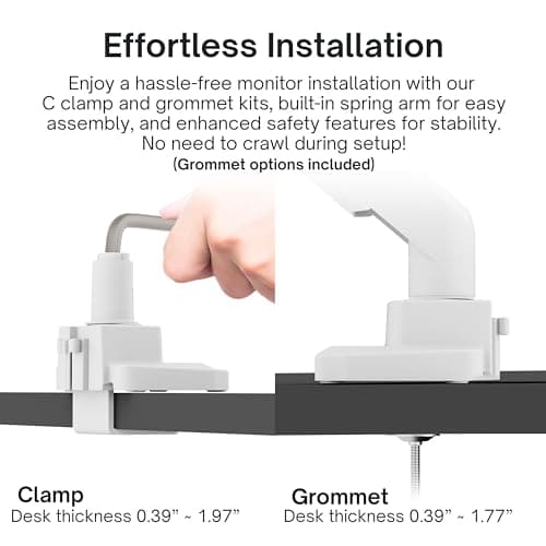 Pixio PS1S Wave White Single Monitor Arm Stand Desk Mount - Fits up to 32 inches Monitors and up to 19.8lbs. VESA Compatibility and Integrated Cable Management 6